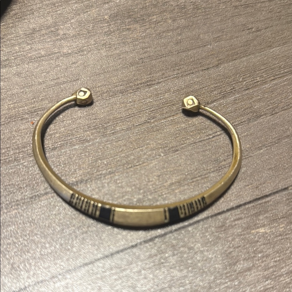 Moroccan Brass Gold (colored) and Black Open Cuff Bracelet